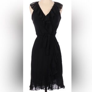 Black Ruffle V-Neck Wrap Dress